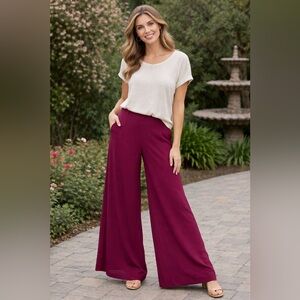 UNIQ Sheer Burgundy Pants w/ Built In Shorts Extra Wide Leg Elastic Waist Sz. L